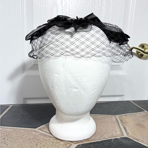 50s Mr. Lesley Veiled Cocktail Hat Black UNION MADE USA Vintage - Picture 3 of 8